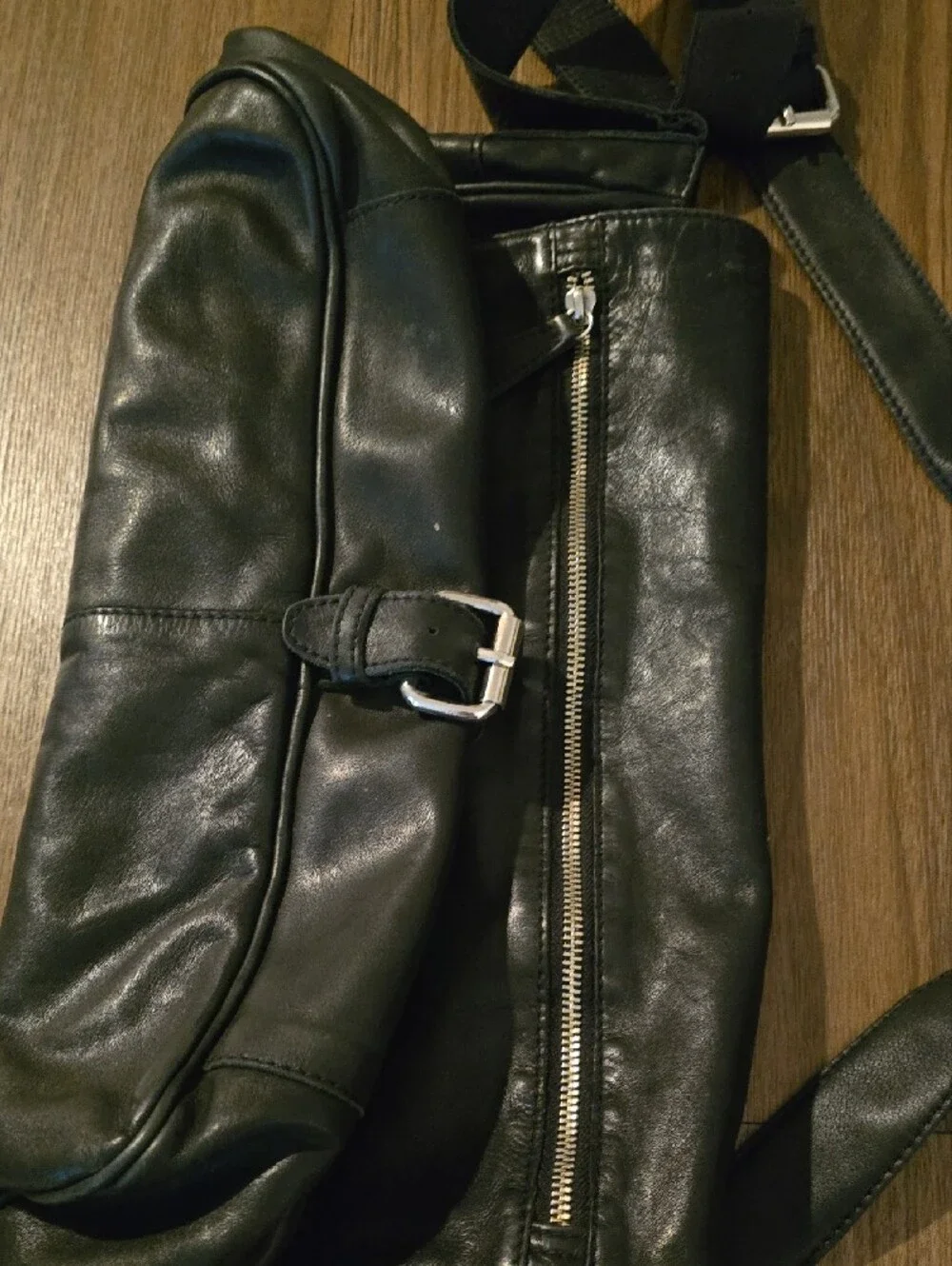 Black Leather Messenger Bag for Men